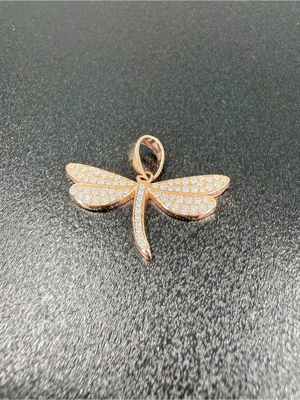 Solid S925 14K Rose Gold Vermeil 1CTTW Moissanite Dragonfly Pendant